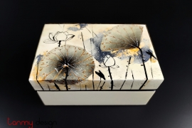Cream rectangle lacquer box hand-painted with lotus pond 11*17*H8 cm